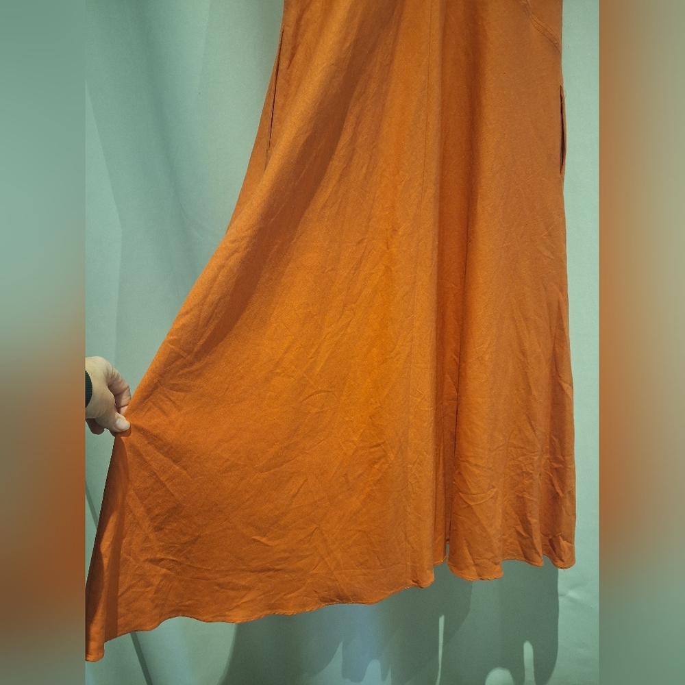 Zara Orange Midi Dress Linen Blend Size M - Picture 6 of 7